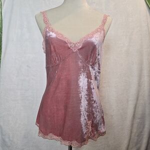 VTG Y2K Express Babydoll Top Small Velvet/Lace Trim Coquette Boho Fairy 90 L